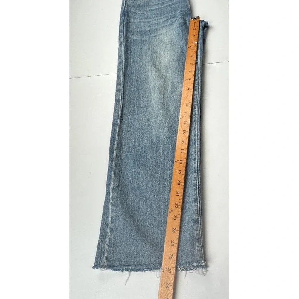 Oliver Logan Jeans Womens 28 Blue Raw Hem Medium Wash Stretch Wide Leg Pockets